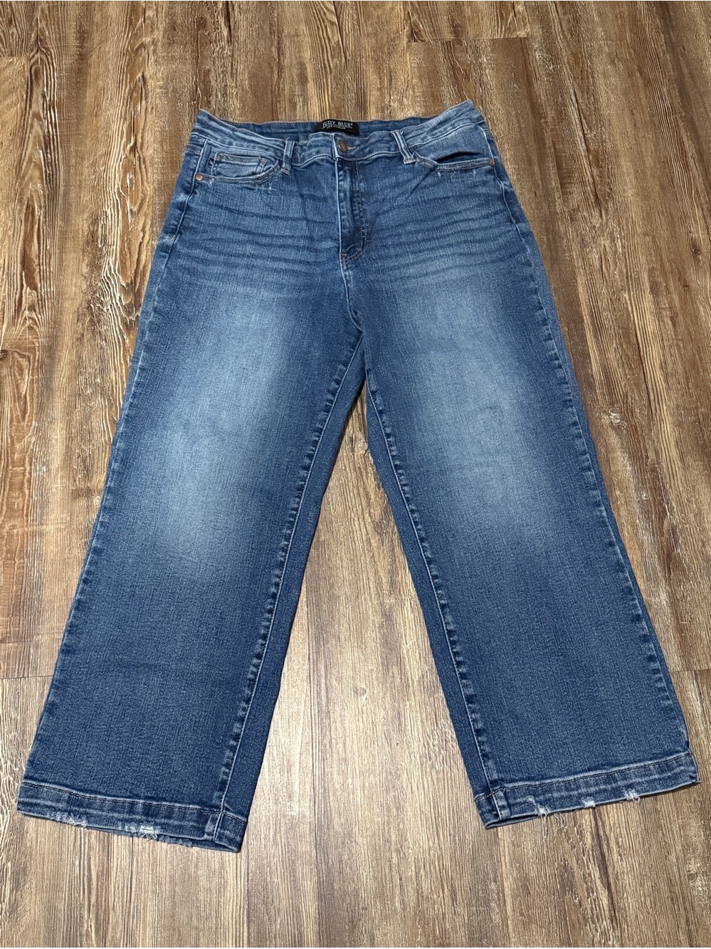 Judy Blue Wide Leg Cropped Jeans Women's 13/31 Stretchy High Rise Dark Wash Deni